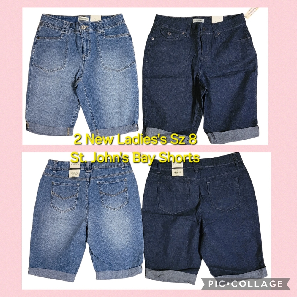 NEW Ladies's Size 8 Jean Shorts - St. John's Bay - Denim Bermuda - Lot of 2